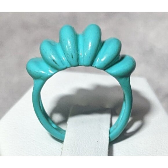 Mermaidcore Blue Scalloped Metal Enamel Coated Ring Size 5 - Picture 8 of 14